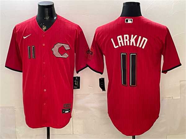 Mens Cincinnati Reds #11 Barry Larkin Red 2026 City Connect Stadium Stitched Jersey
