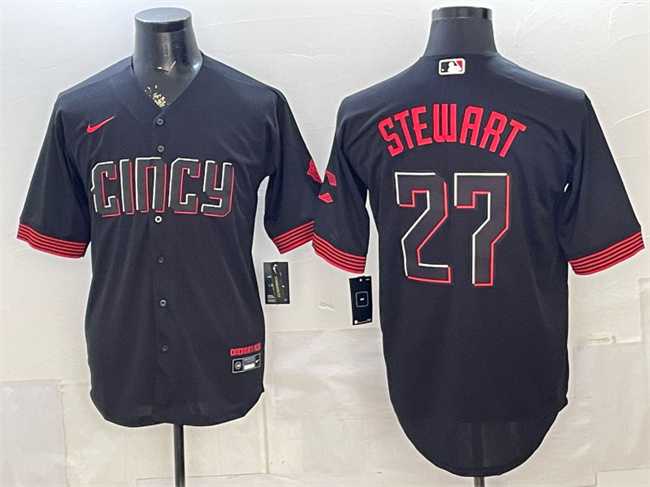 Mens Cincinnati Reds #27 Sal Stewart Black City Connect Cool Base Stitched Jersey