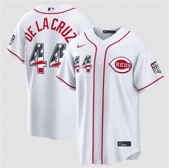 Mens Cincinnati Reds #44 Elly De La Cruz White 2026 USA 250 Fourth of July Home Stitched Jersey Dzhi