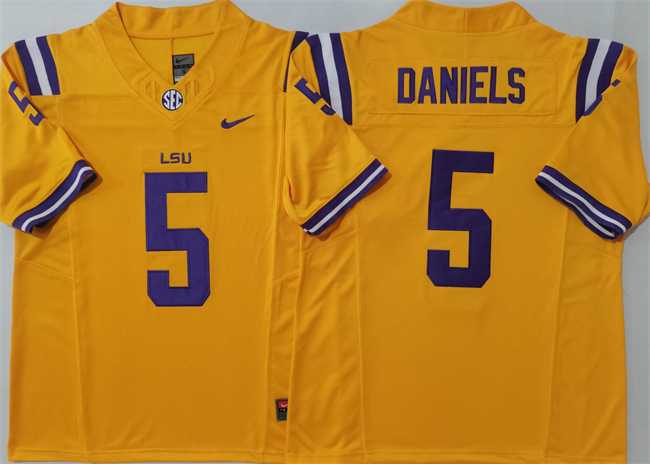 Mens LSU Tigers #5 Jayden Daniels Yellow F.U.S.E. Stitched Jersey