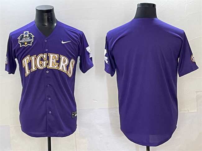 Mens LSU Tigers Blank Purple 2025 World Series & SEC Patch Stitched Baseball Jersey