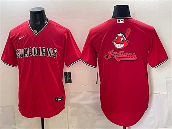 Mens Cleveland Guardians Team Big Logo Red Cool Base Stitched Jersey Dzhi