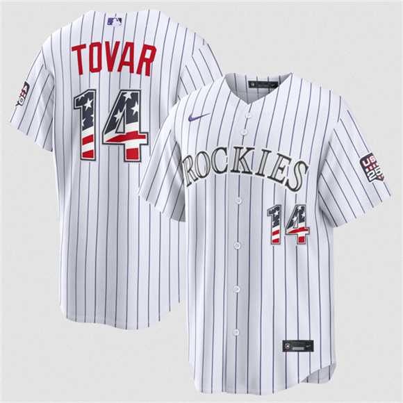 Mens Colorado Rockies #14 Ezequiel Tovar White 2026 USA 250 Fourth of July Home Stitched Jersey Dzhi