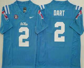 Mens Ole Miss Rebels #2 Jaxson Dart Light Blue 2025 FUSE College Football Jersey