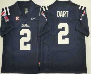 Mens Ole Miss Rebels #2 Jaxson Dart Navy Blue 2025 FUSE College Football Jersey