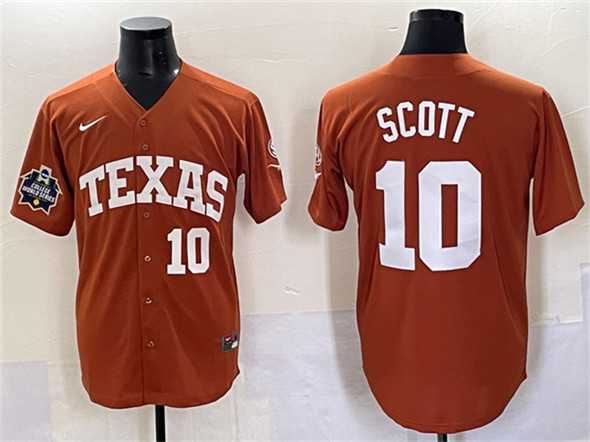 Mens Texas Longhorns #10 Mia Scott Orange 2025 World Series & SEC Patch Stitched Jersey