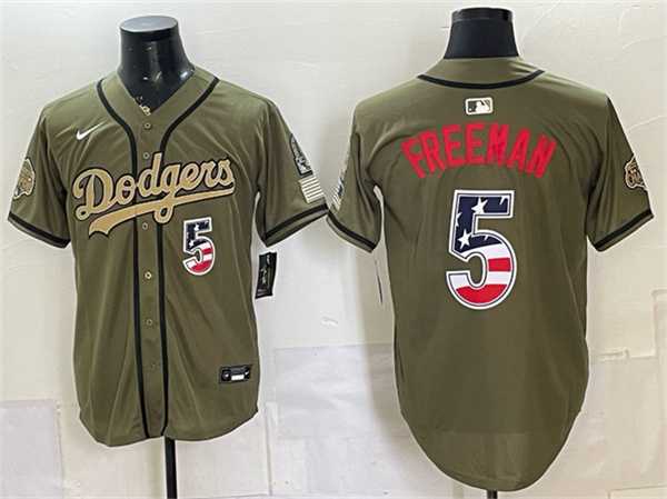 Mens Los Angeles Dodgers #5 Freddie Freeman Olive 2026 Armed Forces Day 250 Fourth of July Stitched Jersey Dzhi