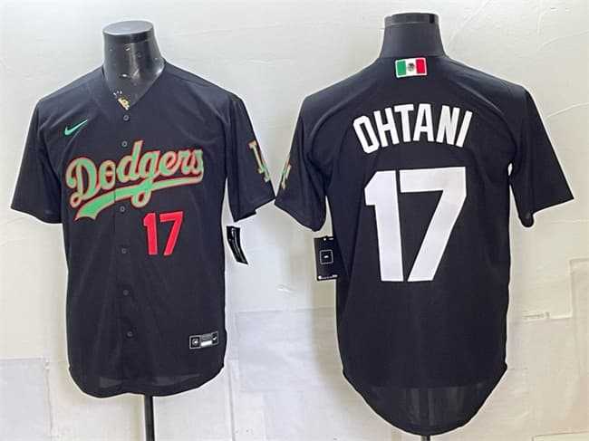 Mens Los Angeles Dodgers #17 Shohei Ohtani Black Mexico Limited Stitched Jersey Dzhi