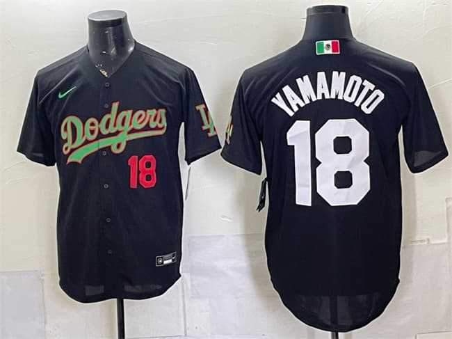 Mens Los Angeles Dodgers #18 Yoshinobu Yamamoto Black Mexico Limited Stitched Jersey Dzhi