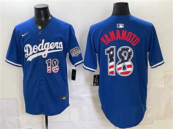 Mens Los Angeles Dodgers #18 Yoshinobu Yamamoto Blue USA 250 Fourth of July Stitched Jersey Dzhi