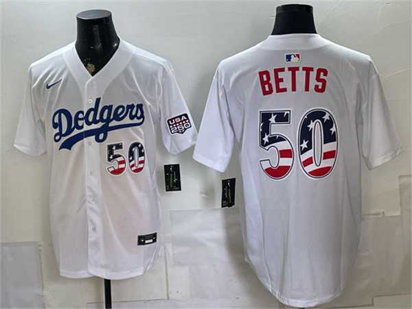 Mens Los Angeles Dodgers #50 Mookie Betts White 250 Fourth of July Home Stitched Jersey Dzhi
