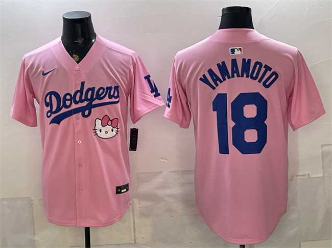Mens Los Angeles Dodgers #18 Yoshinobu Yamamoto Pink 2025 Hello Kitty Vapor Limited Stitched Jersey