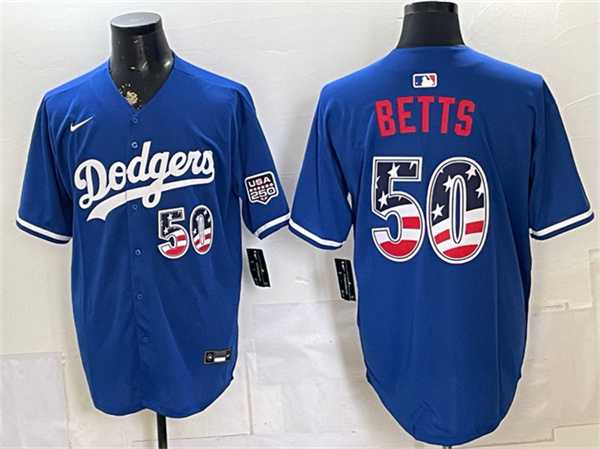Mens Los Angeles Dodgers #50 Mookie Betts Royal 250 Fourth of July Stitched Jersey Dzhi