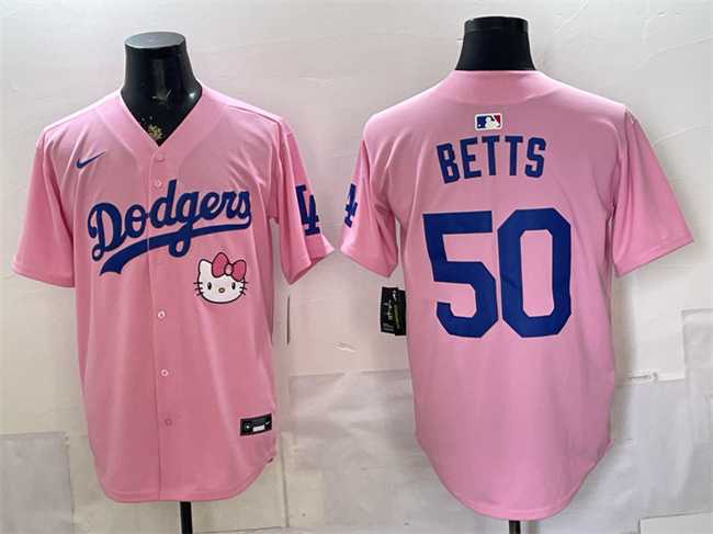 Mens Los Angeles Dodgers #50 Mookie Betts Pink 2025 Hello Kitty Vapor Limited Stitched Jersey