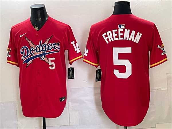 Mens Los Angeles Dodgers x One Piece #5 Freddie Freeman Red Vapor Premier Limited Stitched Jersey