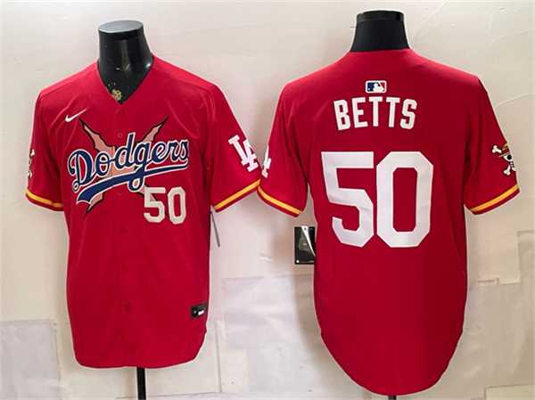 Mens Los Angeles Dodgers x One Piece #50 Mookie Betts Red Vapor Premier Limited Stitched Jersey