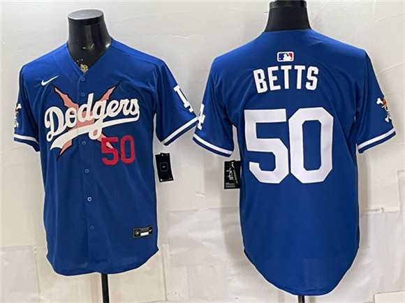 Mens Los Angeles Dodgers x One Piece #50 Mookie Betts Royal Vapor Premier Limited Stitched Jersey