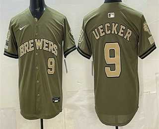 Mens Milwaukee Brewers #9 Bob Uecker Olive 2026 Armed Forces Day Jersey Dzhi
