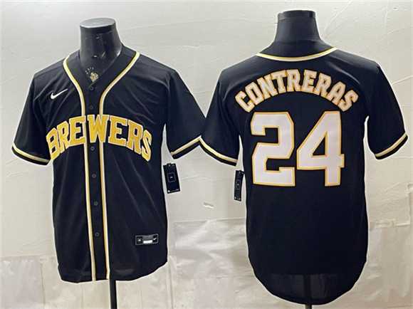 Mens Milwaukee Brewers #24 William Contreras 2026 Fashion Replica Black Out Stitched Jersey