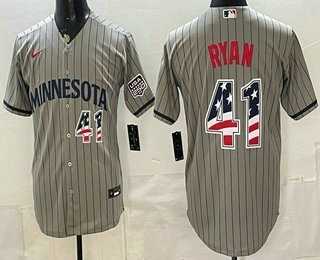 Mens Minnesota Twins #41 Joe Ryan Grey 2026 USA 250 Fourth of July Stitched Jersey Dzhi
