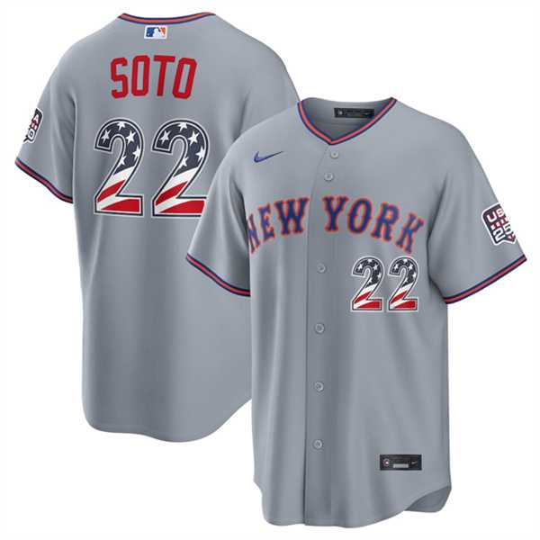 Mens New York Mets #22 Juan Soto Gray USA 250 Fourth of July Home Stitched Jersey Dzhi