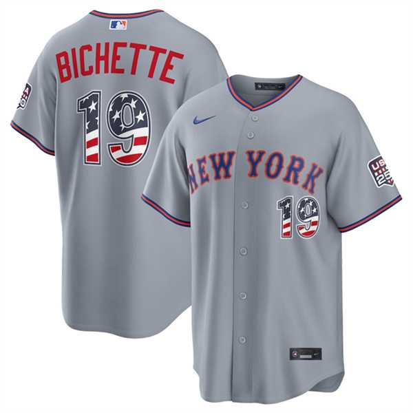 Mens New York Mets #19 Bo Bichette Gray USA 250 Fourth of July Home Stitched Jersey Dzhi