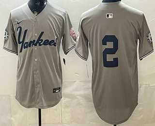 Mens New York Yankees #2 Derek Jeter Grey Without Name Limited Jersey
