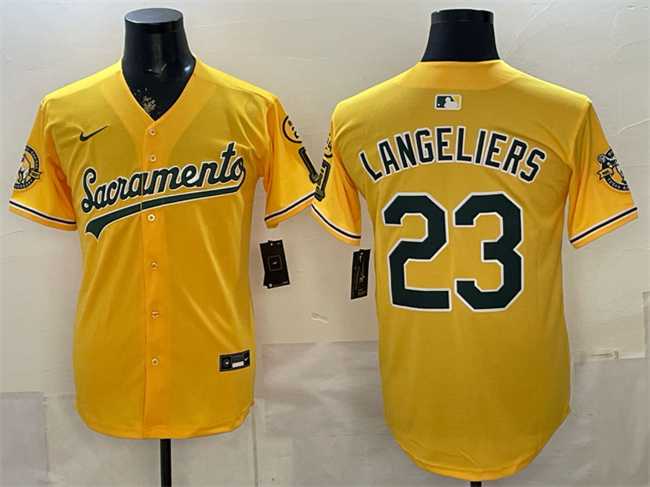 Mens Oakland Athletics #23 Shea Langeliers 2026 Yellow Alternate Sacramento Celebrating 125 Years Vapor Limited Stitched Jersey