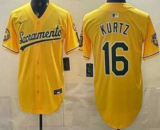 Mens Oakland Athletics #16 Nick Kurtz Yellow Limited Jersey
