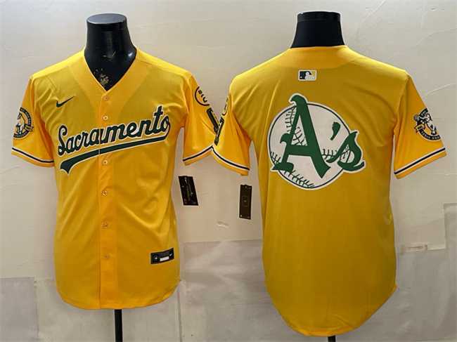 Mens Oakland Athletics Team Big Logo 2026 Yellow Alternate Sacramento Celebrating 125 Years Vapor Limited Stitched Jerseys