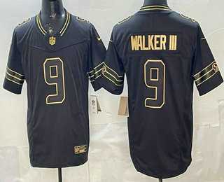 Mens Seattle Seahawks #9 Kenneth Walker III Black Gold FUSE Vapor Limited Stitched Jersey Dzhi