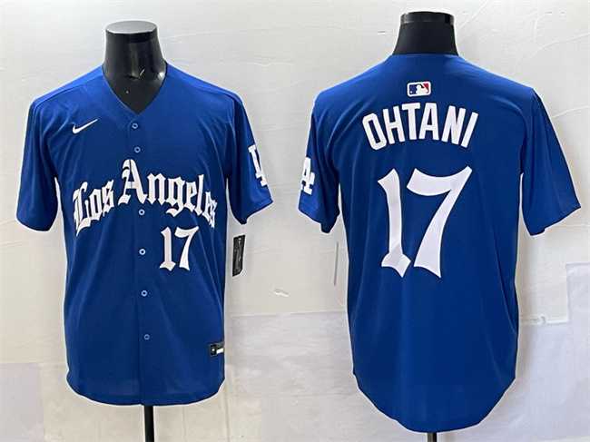 Mens Los Angeles Dodgers #17 Shohei Ohtani Blue 2025 LA Gothic Style With Fernando Patch Vapor Premier Limited Stitched Jersey