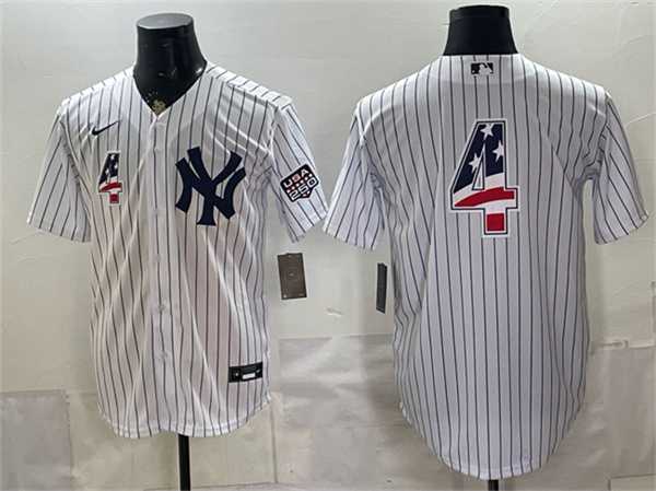 Mens New York Yankees #4 Lou Gehrig White 2026 USA 250 Fourth of July Home Stadium Stitched Baseball Jersey Dzhi