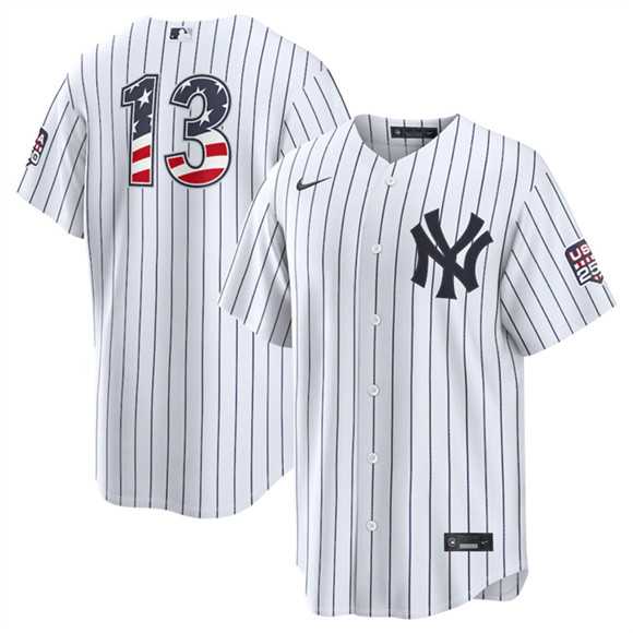 Mens New York Yankees #13 Jazz Chisholm Jr White 2026 USA 250 Fourth of July Home Stadium Stitched Baseball Jersey Dzhi