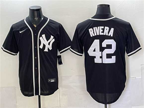 Mens New York Yankees #42 Mariano Rivera 2026 Fashion Replica Black Out Stitched Jersey