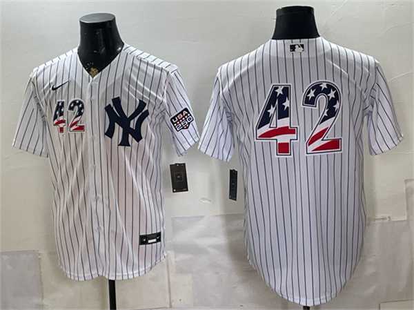 Mens New York Yankees #42 Jackie Robinson White 2026 USA 250 Fourth of July Home Stadium Stitched Jersey Dzhi