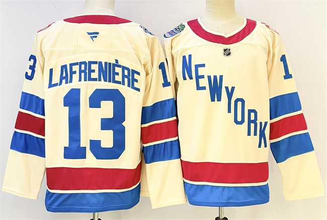 Mens New York Rangers #13 Alexis Lafreniere Beige 2025-26 Winter Classic Stitched Hockey Jersey