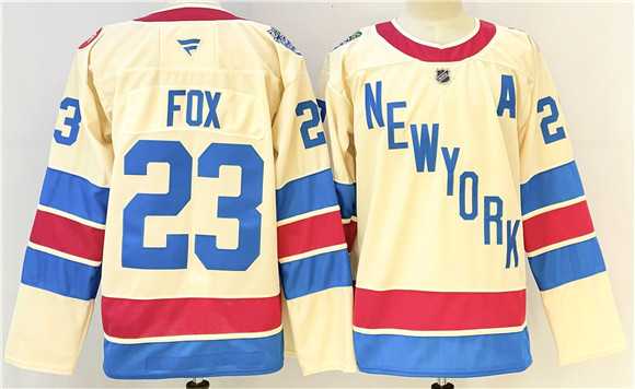Mens New York Rangers #23 Adam Fox Beige 2025-26 Winter Classic With A Patch Stitched Hockey Jersey