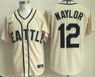 Mens Seattle Mariners #12 Josh Naylor Cream Cool Base Jersey