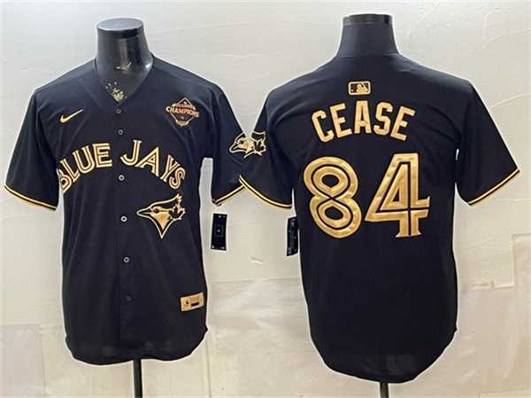 Mens Toronto Blue Jays #84 Dylan Cease Black Gold 2025 American League Champions Limited Stitched Jersey