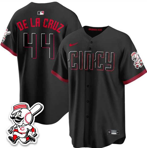 Mens Cincinnati Reds #44 Elly De La Cruz Black City Connect With Patch Limited Stitched Jersey Dzhi