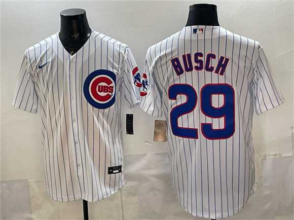 Mens Chicago Cubs #29 Michael Busch White Cool Base Stitched Jersey