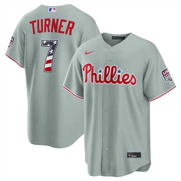 Mens Philadelphia Phillies #7 Trea Turner Gray USA 250 Fourth of July Home Stitched Jersey Dzhi