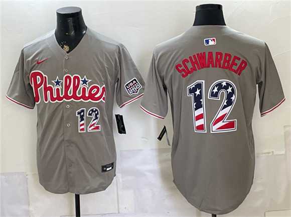 Mens Philadelphia Phillies #12 Kyle Schwarber Gray USA 250 Fourth of July Home Stitched Jersey Dzhi