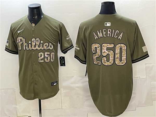 Mens Philadelphia Phillies #250 America Olive 2026 Armed Forces Day Stitched Jersey Dzhi