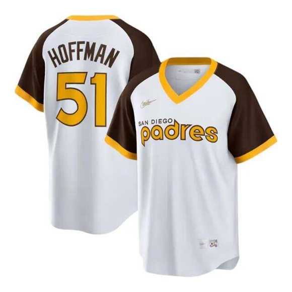 Mens San Diego Padres #51 Trevor Hoffman White Cooperstown Stitched Jersey Dzhi