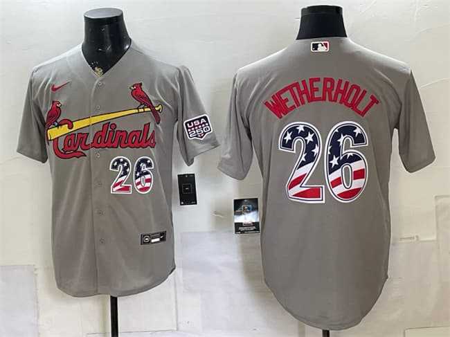 Mens St. Louis Cardinals #26 JJ Wetherholt Gray USA 250 Fourth of July Stitched Jersey Dzhi