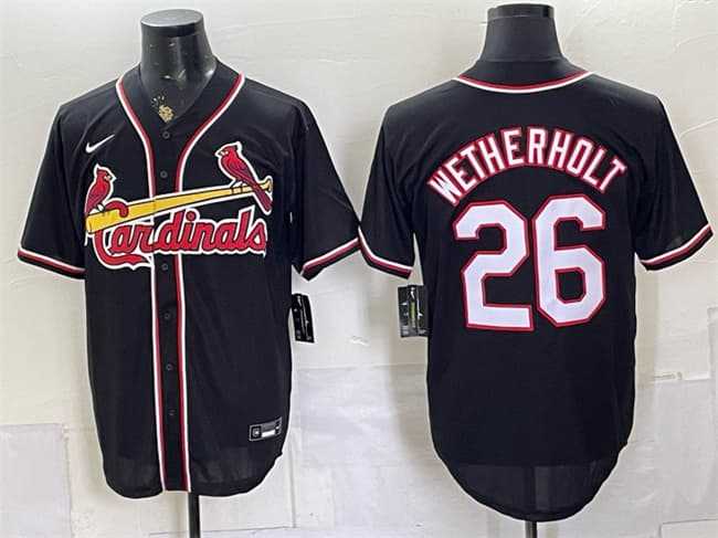 Mens St. Louis Cardinals #26 JJ Wetherholt 2026 Fashion Replica Black Out Stitched Jersey
