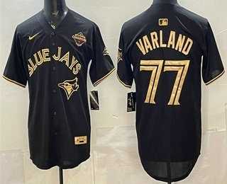 Mens Toronto Blue Jays #77 Louis Varland Black Gold 2025 American League Champions Limited Jersey Dzhi