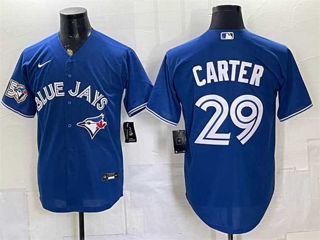 Mens Toronto Blue Jays #29 Joe Carter Royal 50 Seasons Patch Stitched Jersey